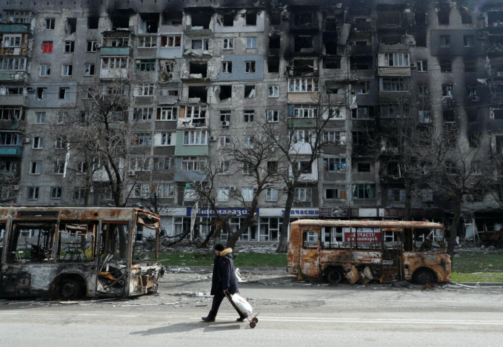 Ukraine Mariupol burnt out buses
