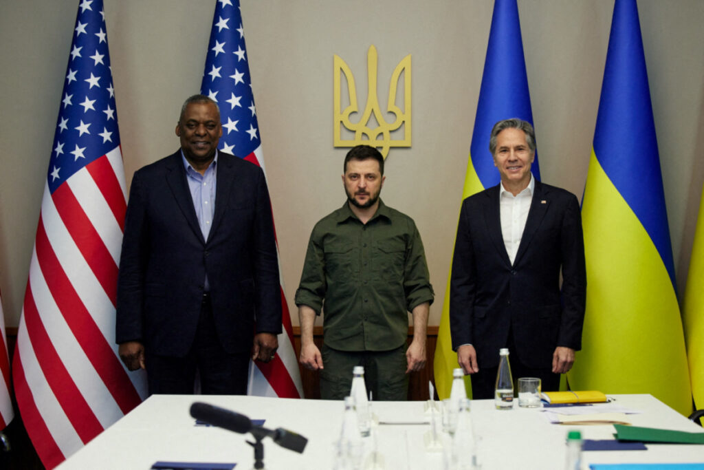 Ukraine President Zelenskiy U.S. Secretary of State Blinken and Defense Secretary Austin