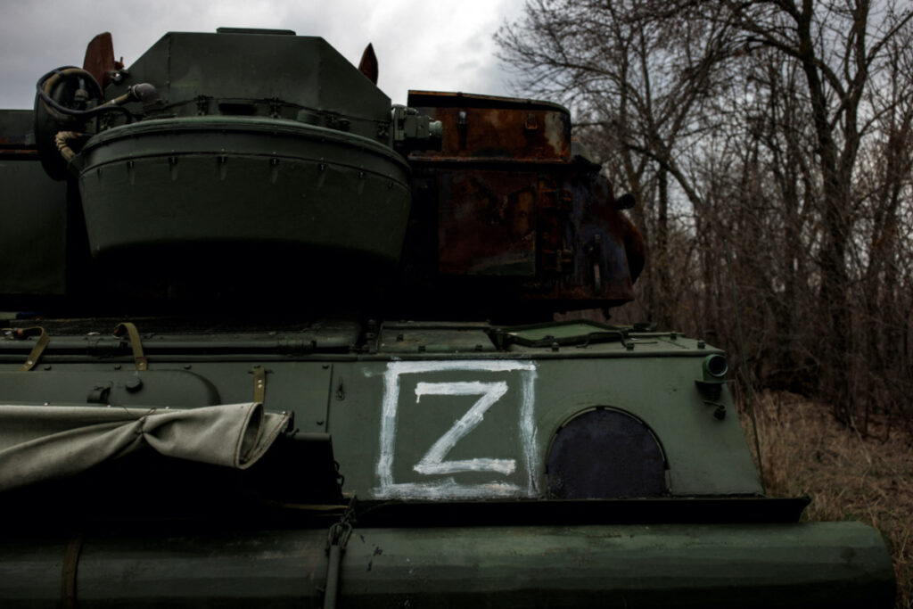 Ukraine Z symbol on a Russia anti aircraft symbol