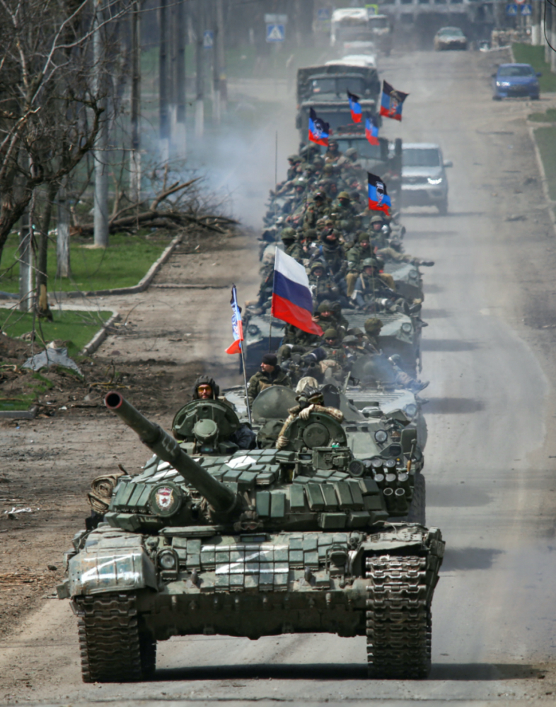 Ukraine near Mariupol pro Russian troop convoy