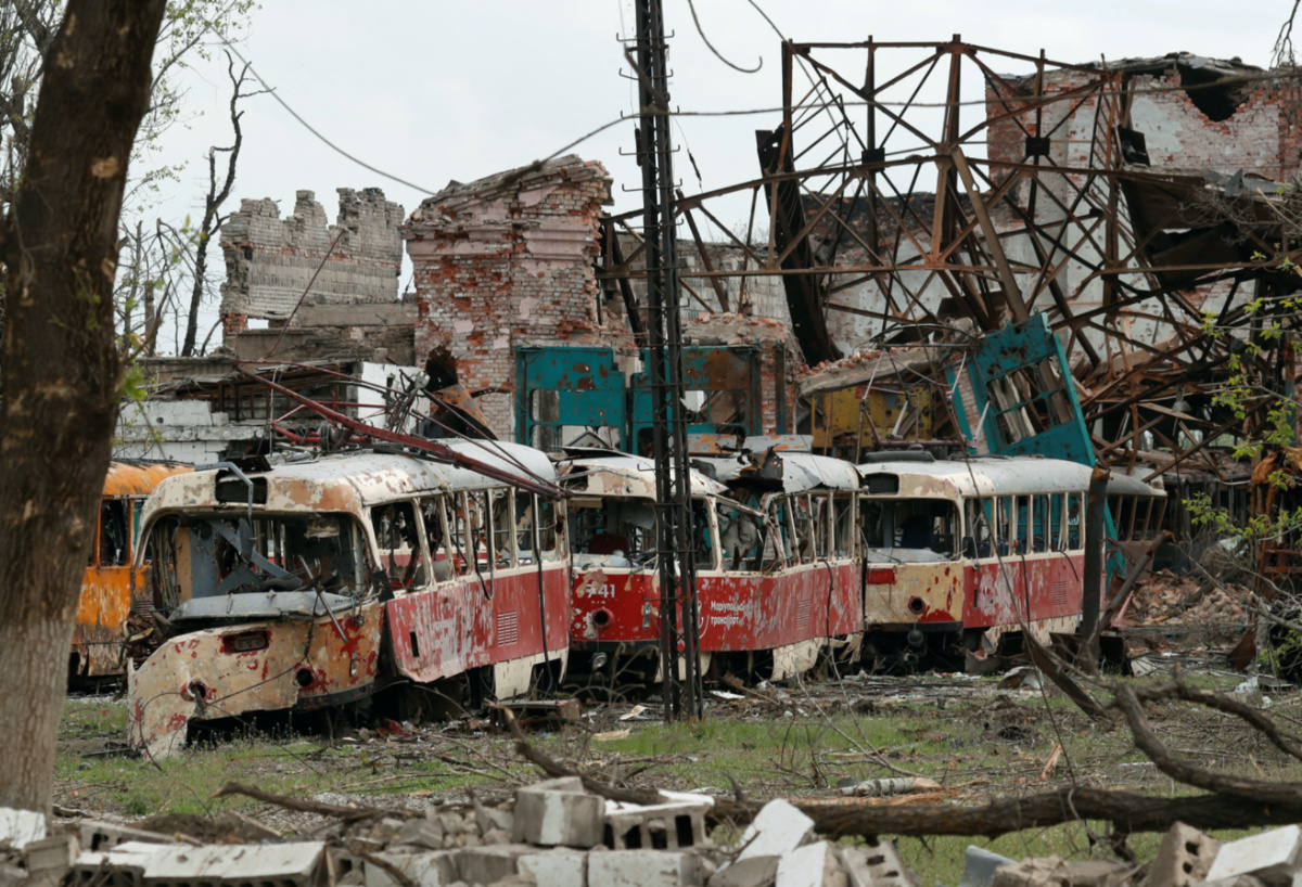 Ukraine Mariupol destroyed trams