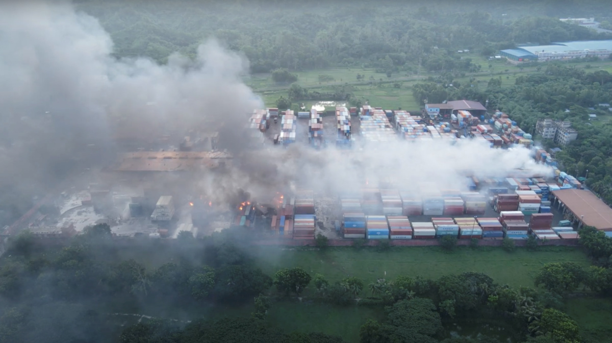 Bangladesh Sitakunda container depot fire aerial
