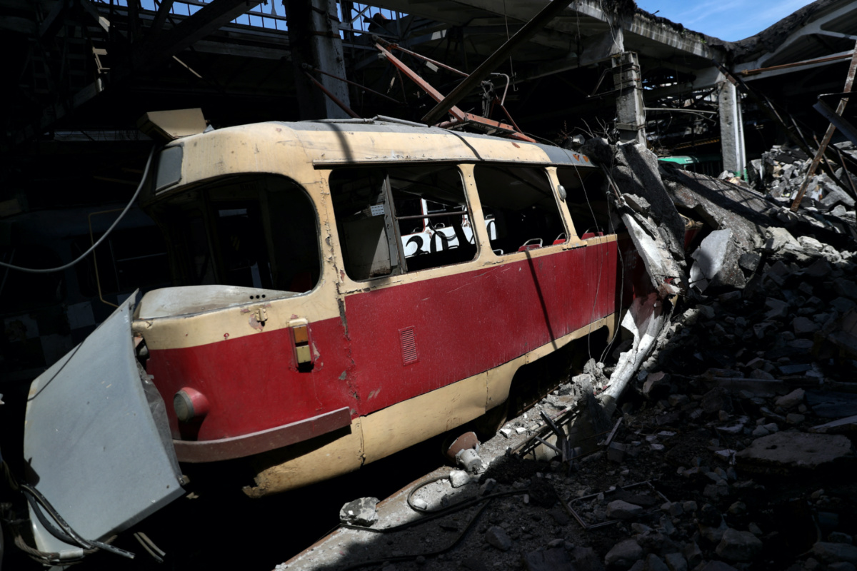 Ukraine Kharkiv damaged tram