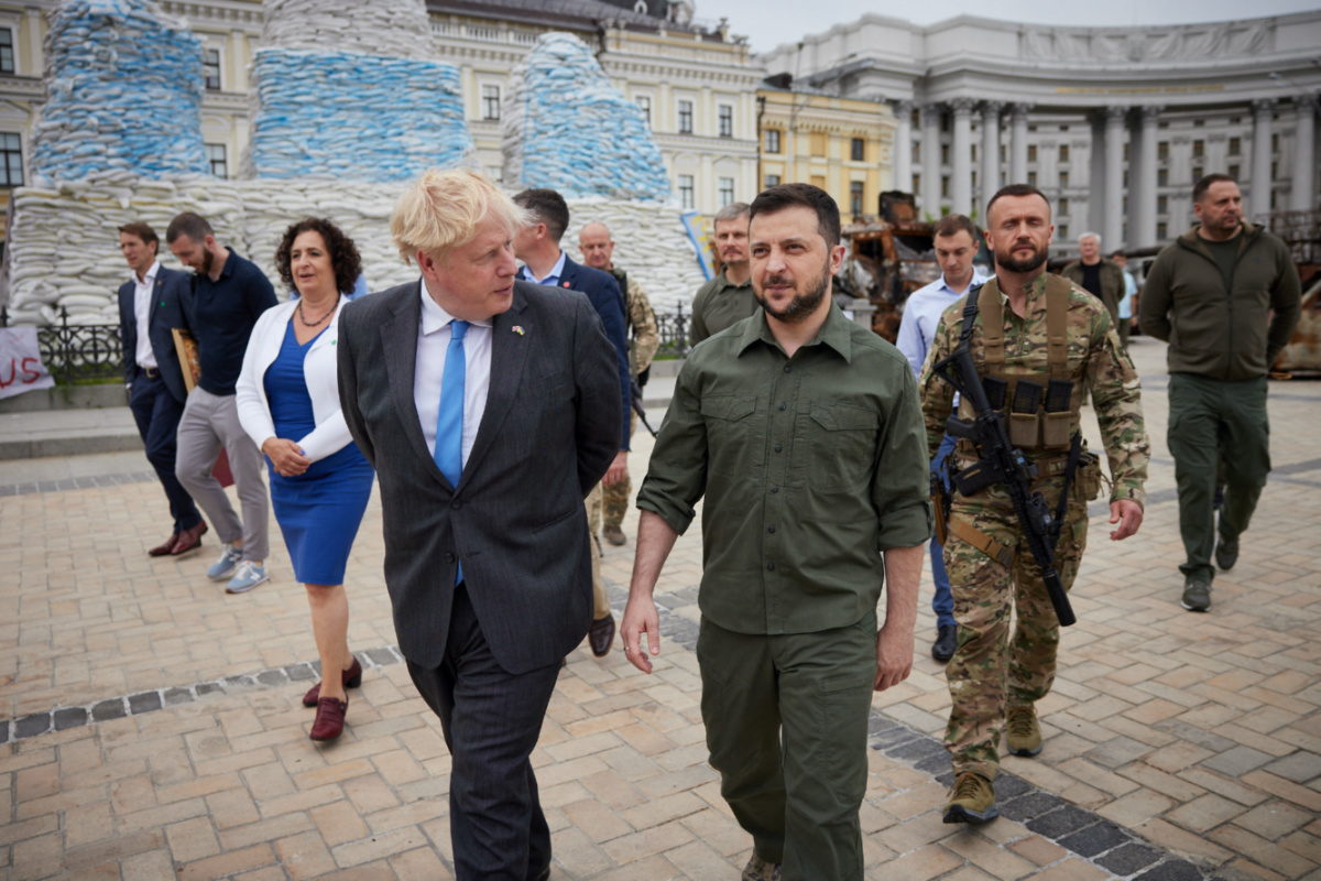 Ukraine Kyiv British Prime Minister Boris Johnson and Ukraines President Volodymyr Zelenskiy 