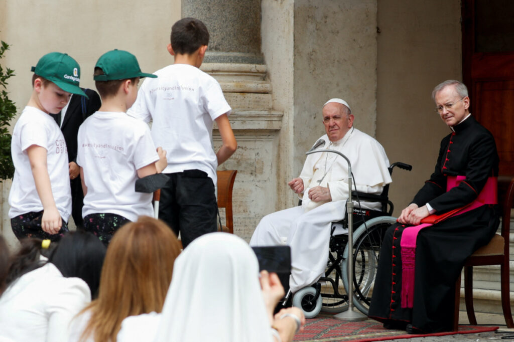 Vatican Pope Francis greets children from Ukraine