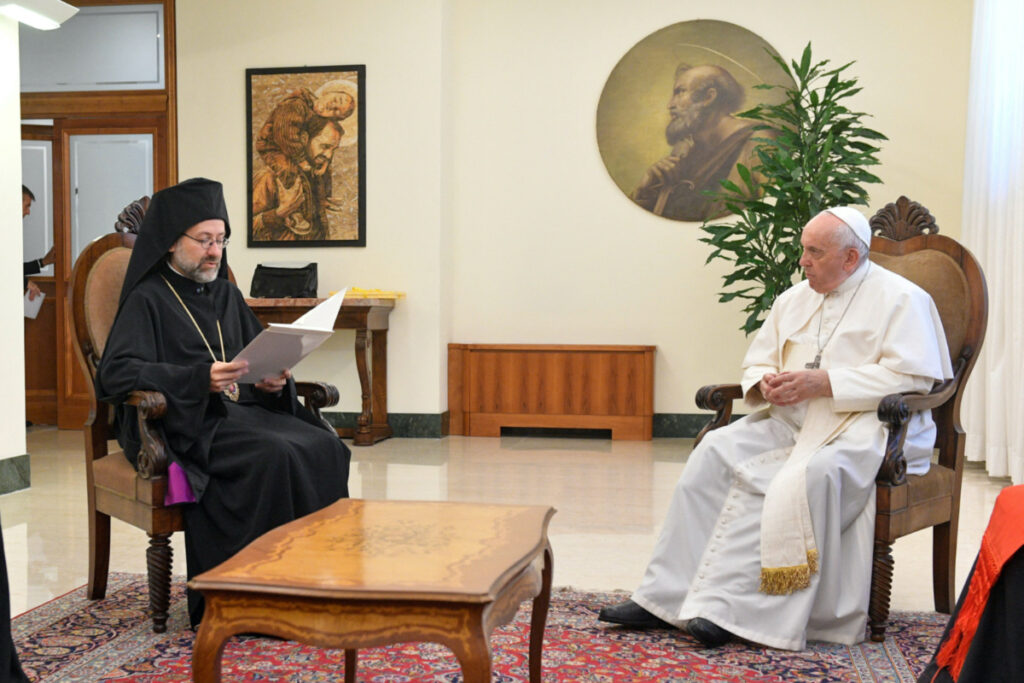Vatican Pope Francis meets with Job Getcha Eastern Orthodox archbishop of Telmessos