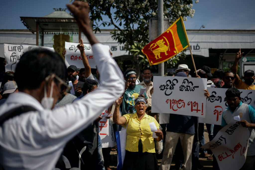 Sri Lanka Colombo protestors against acting President Ranil Wickremesinghe