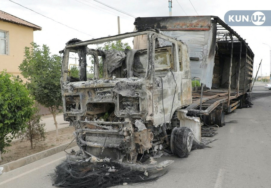 Uzbekistan Nukus burnt out truck