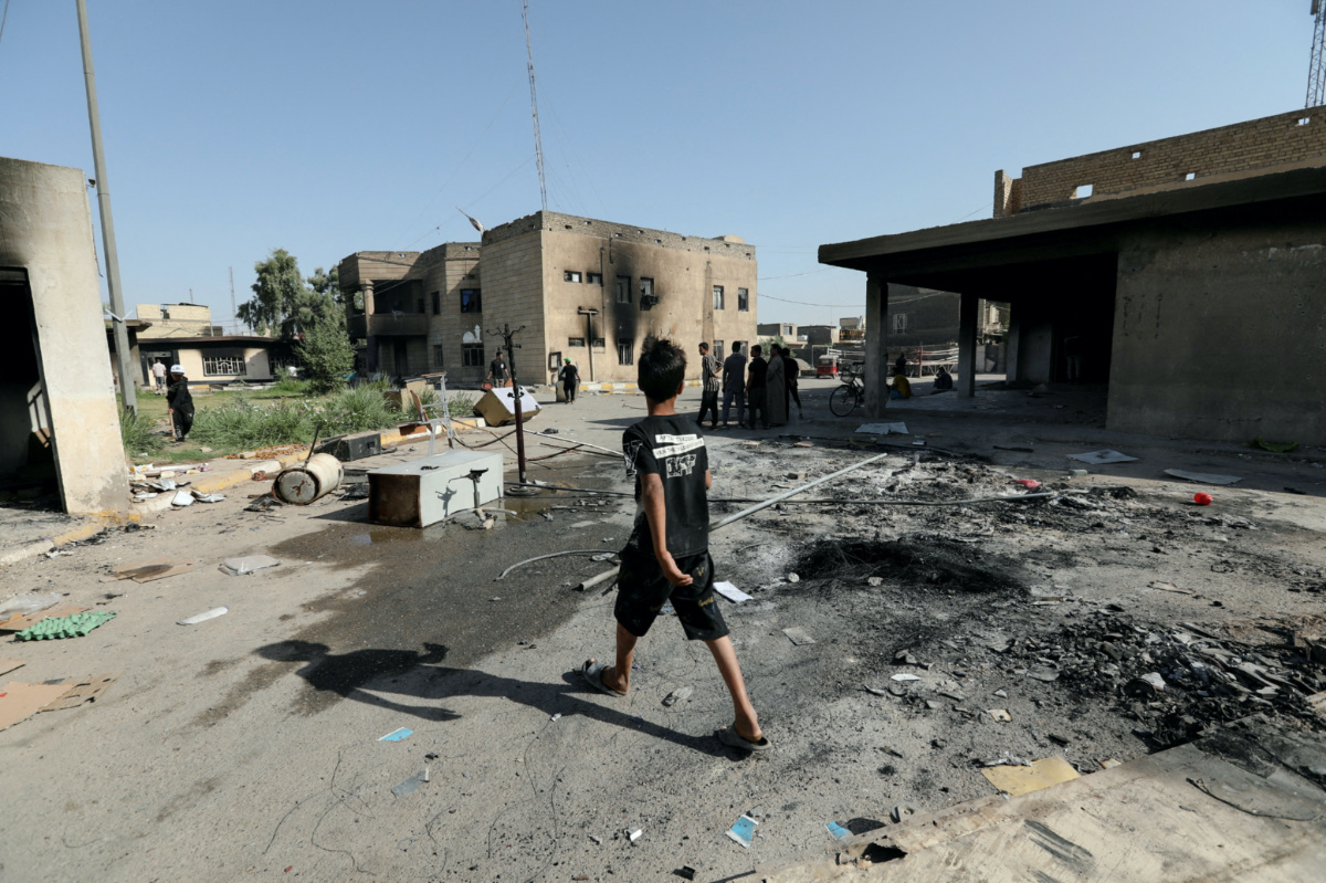 Iraq Baghdad burned buildings