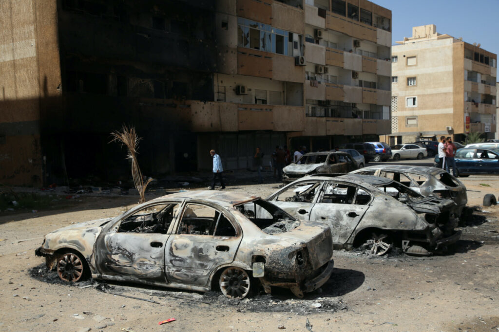 Libya Tripoli burnt vehicles