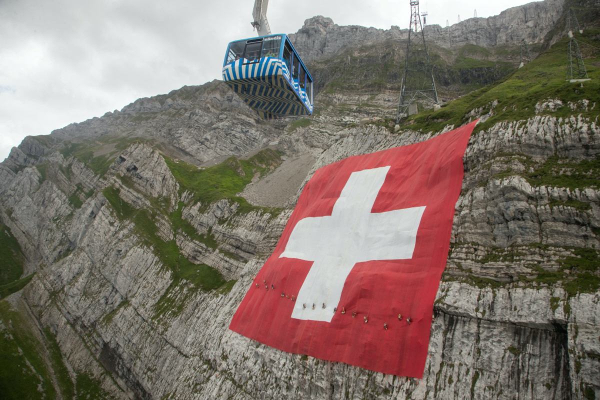 Switzerland Mount Saentis giant flag