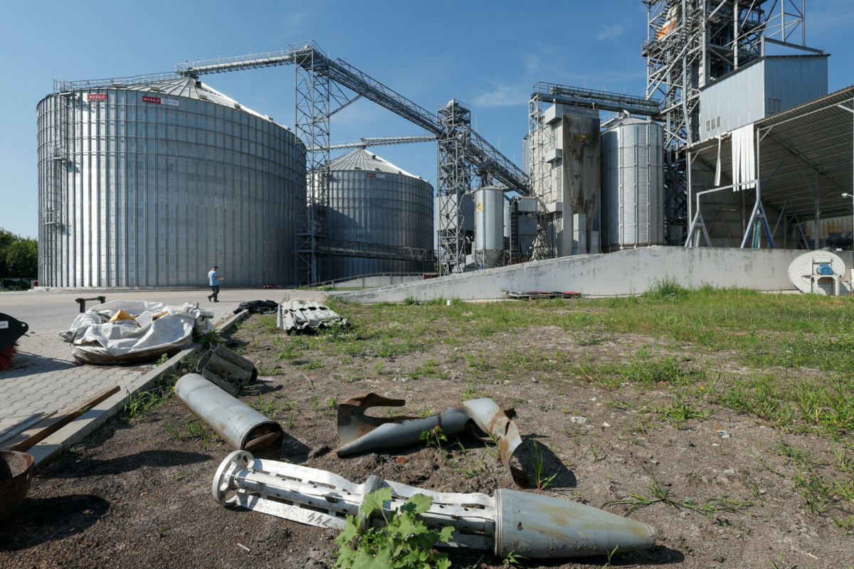 Ukraine Chernihiv grain silos and shell remains
