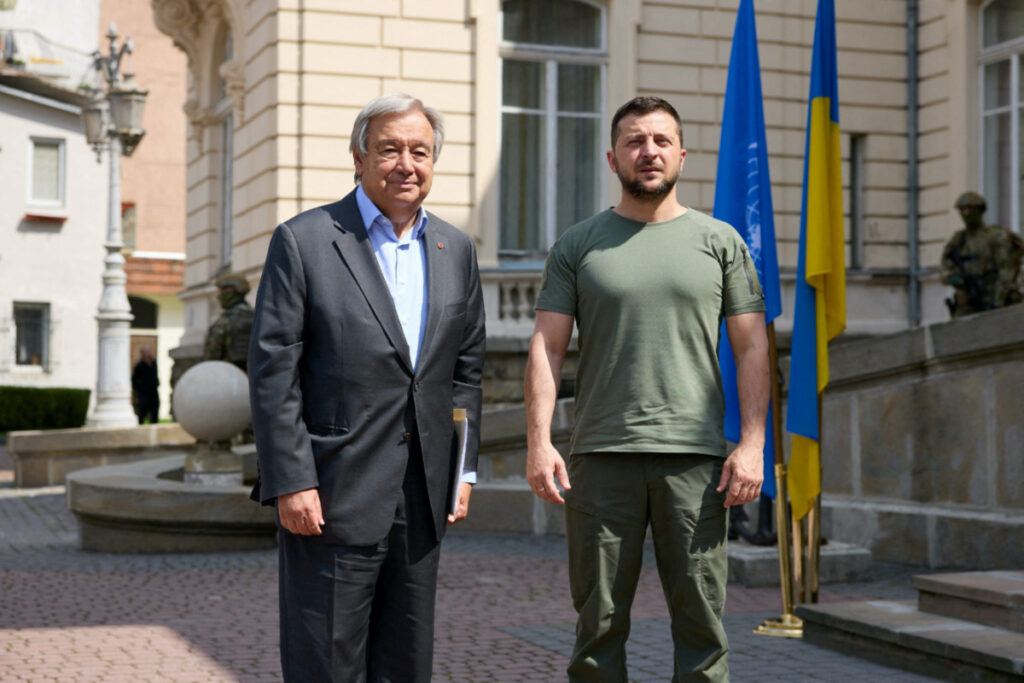 Ukraine Lviv Antonio Guterres and Volodymyr Zelenskiy