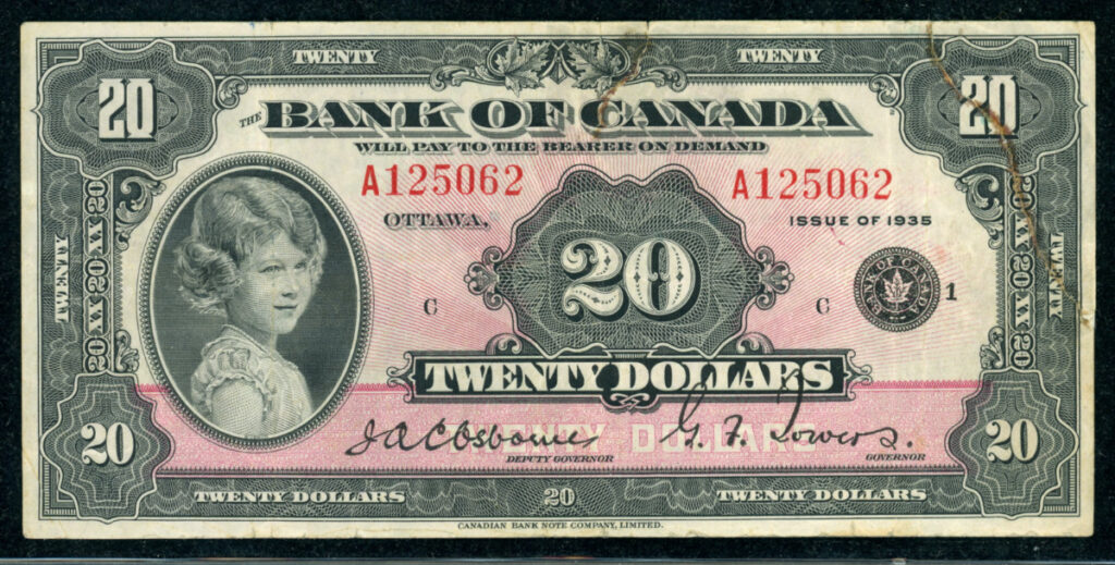 Canada 20 note featuring Princess Elizabeth