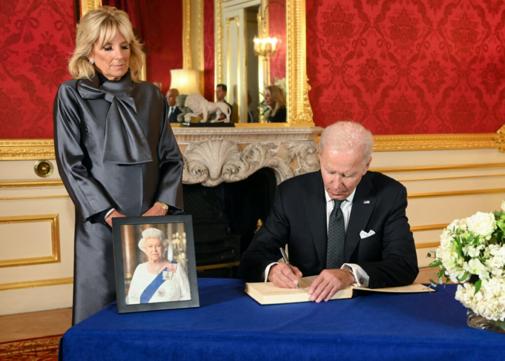 UK London Joe and Jill Biden sign condolence book