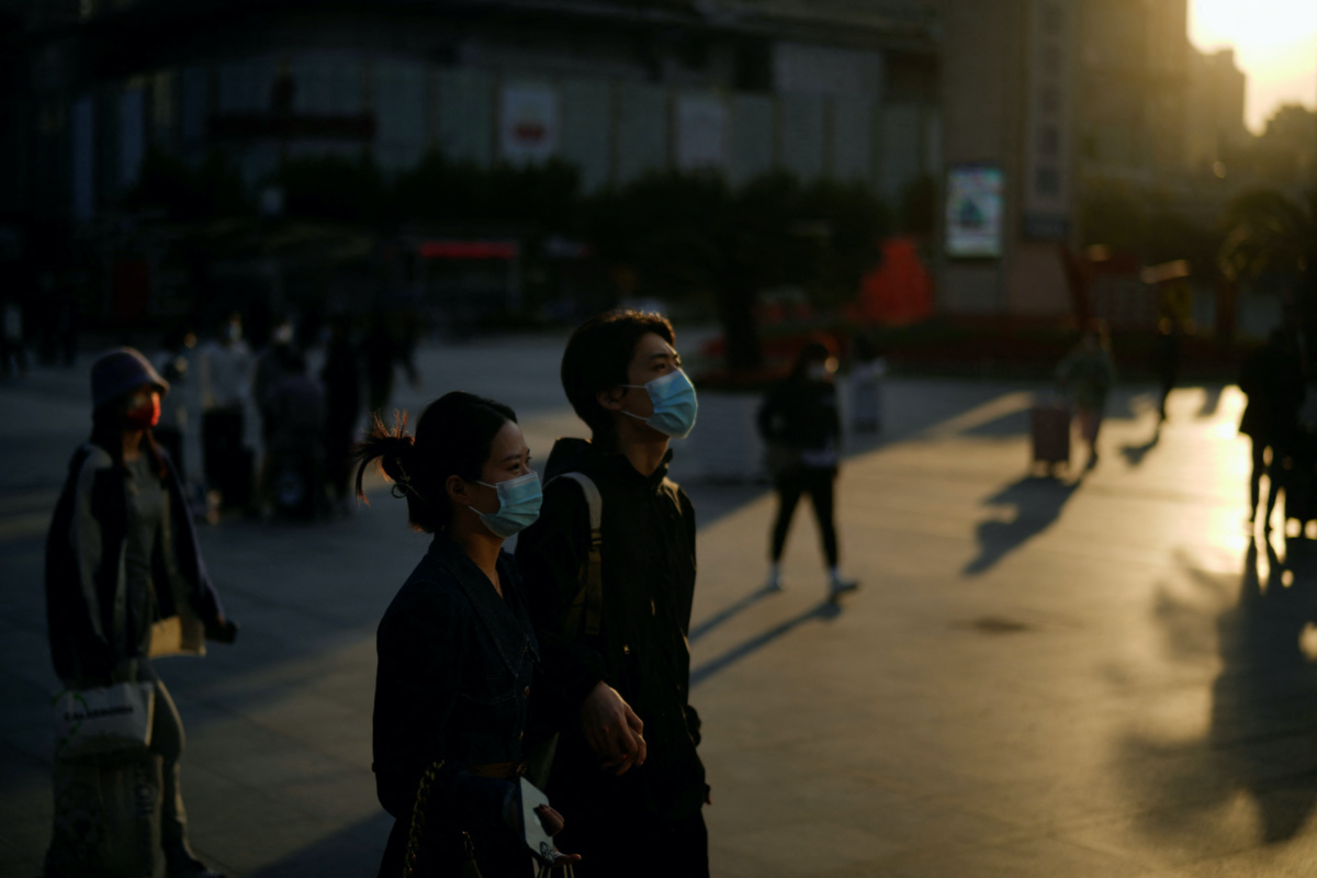 China Shanghai people wearing masks