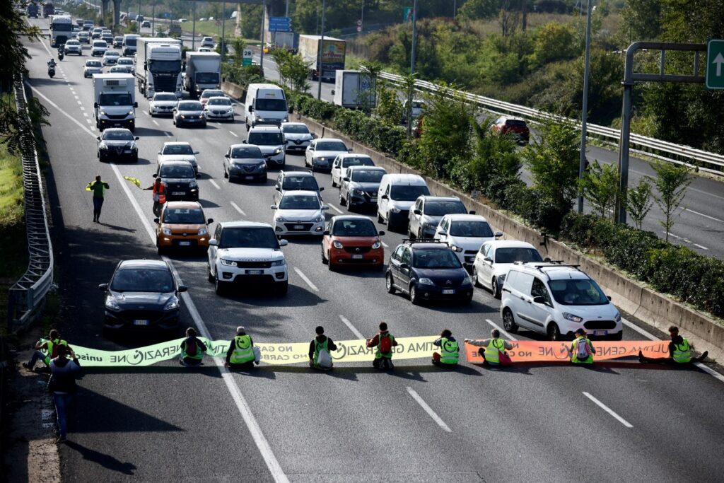 Italy Rome climate activists block highway