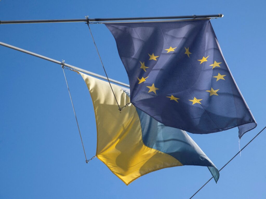 Switzerland Bern EU and Ukraine flags