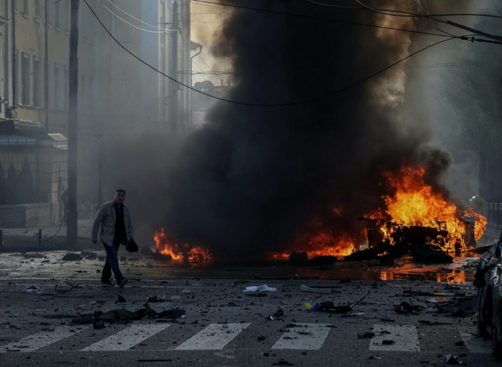 Ukraine Kyiv burning vehicles2