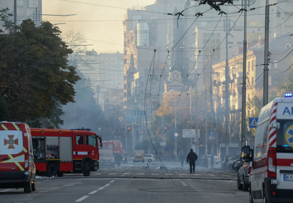 Ukraine Kyiv street after Russian drone strike