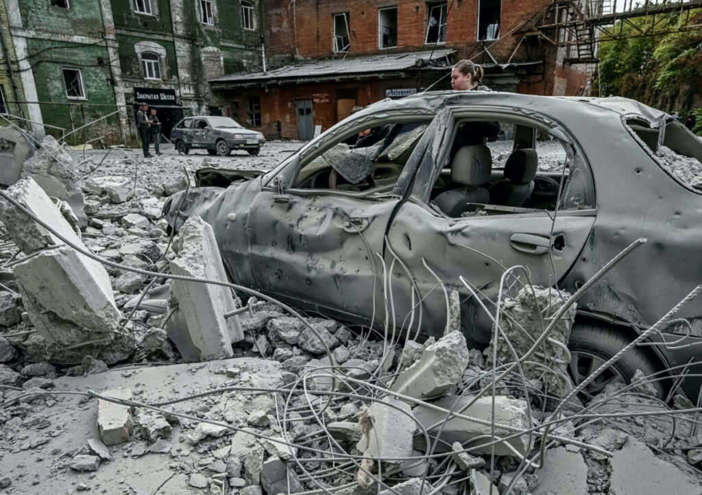 Ukraine Zaporizhzhia destroyed car near old mill