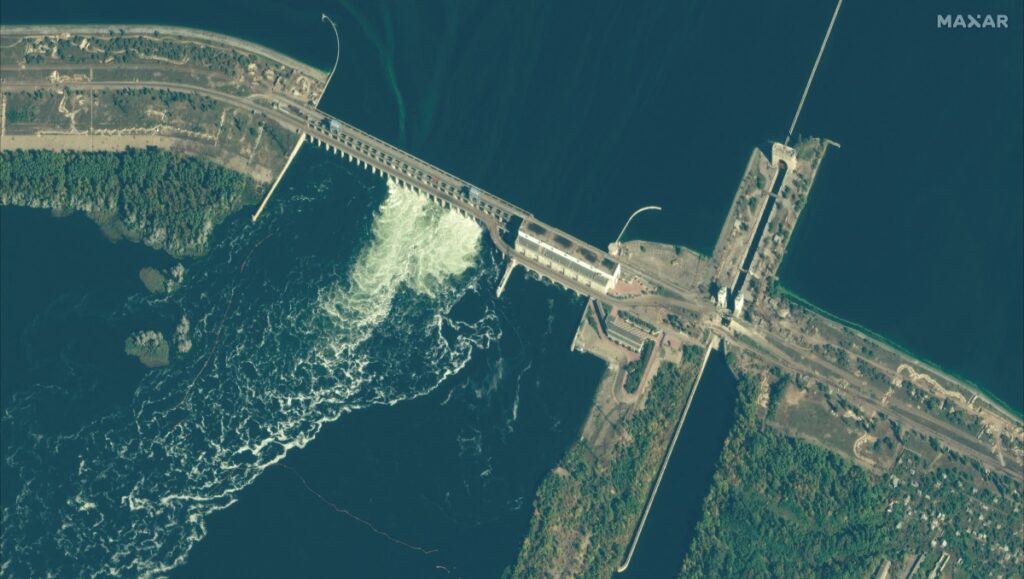 Ukraine satellite image of Kakhovka dam