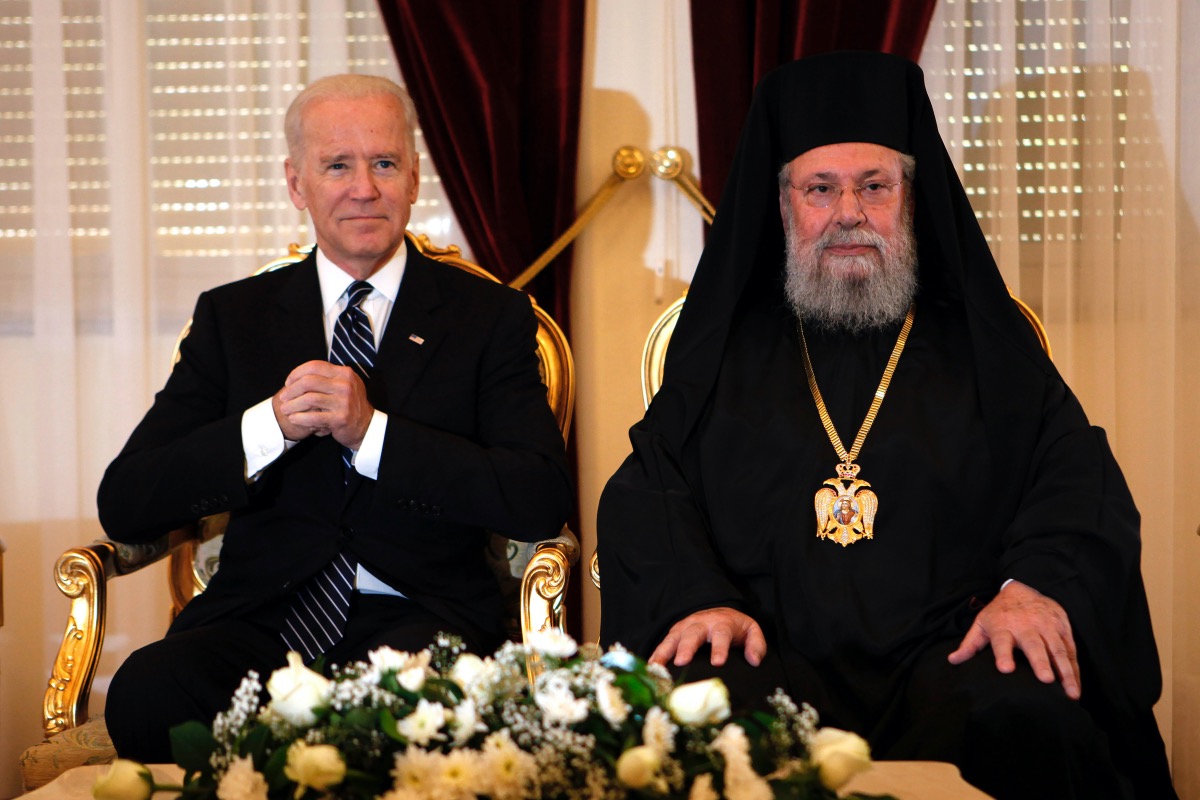 Cyprus Nicosia Joe Biden and Archbishop Chrysostomos II