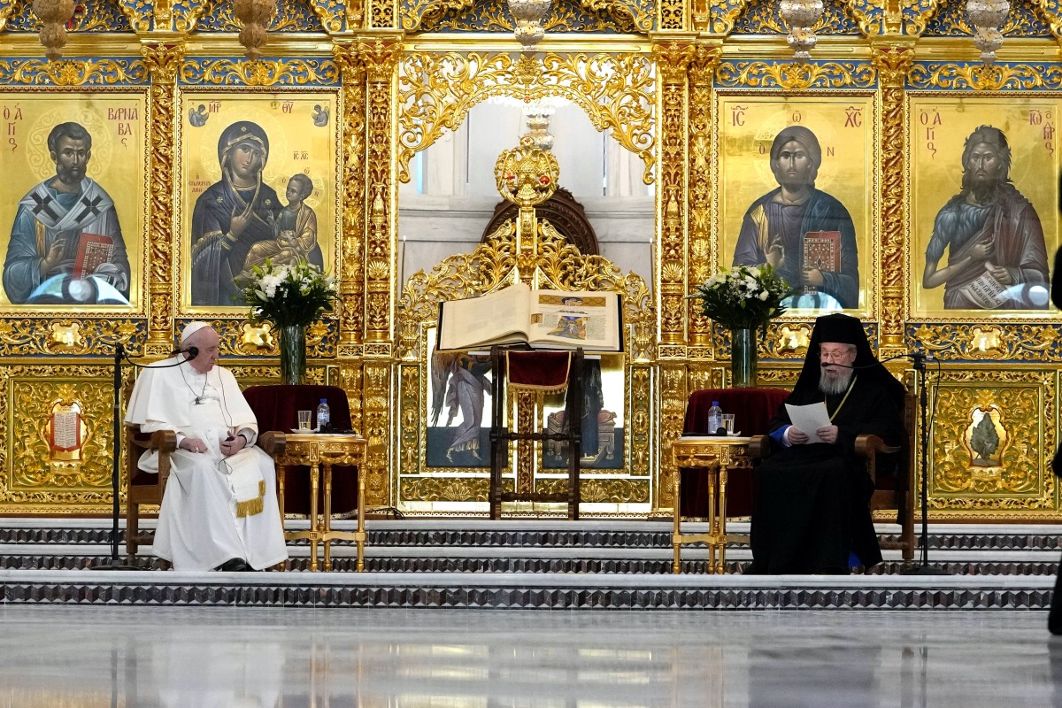 Cyprus Nicosia Pope Francis and Archbishop Chrisostomos II