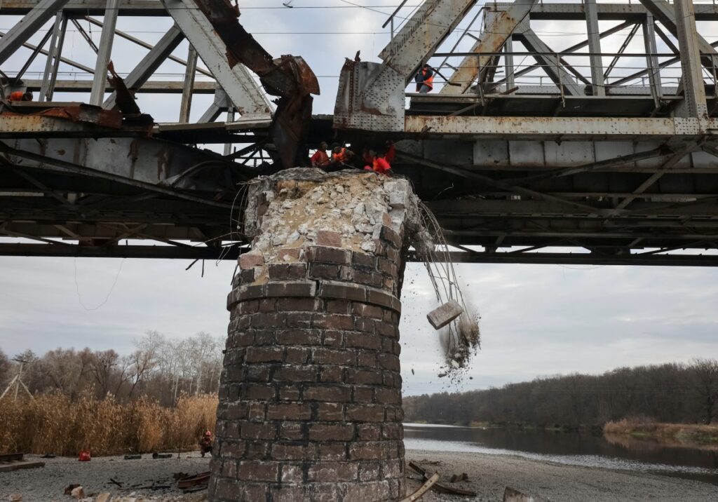 Ukraine Kharkiv damaged railway bridge
