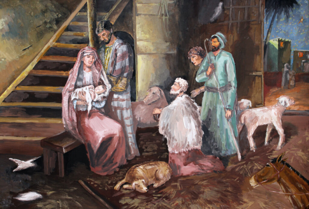 Christmas Nativity scene in a painting