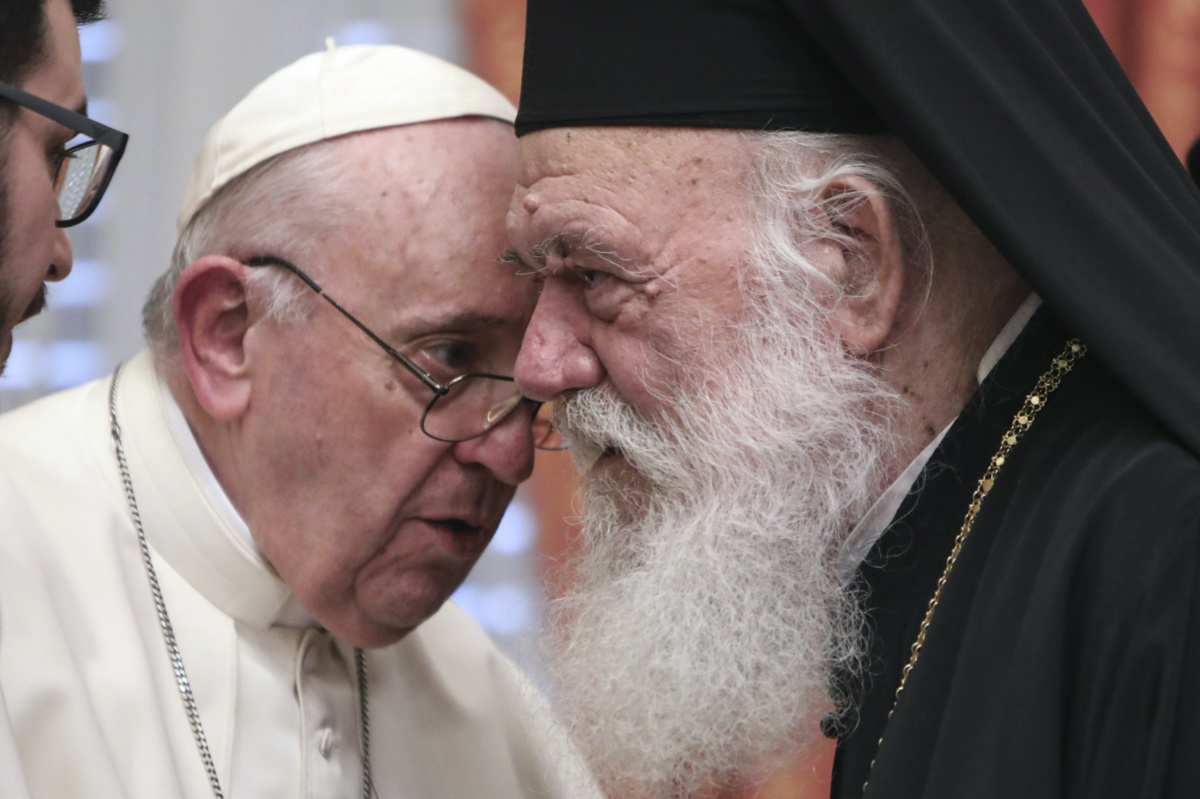 Greece Athens Pope Francis and Archbishop of Athens Ieronymos II 