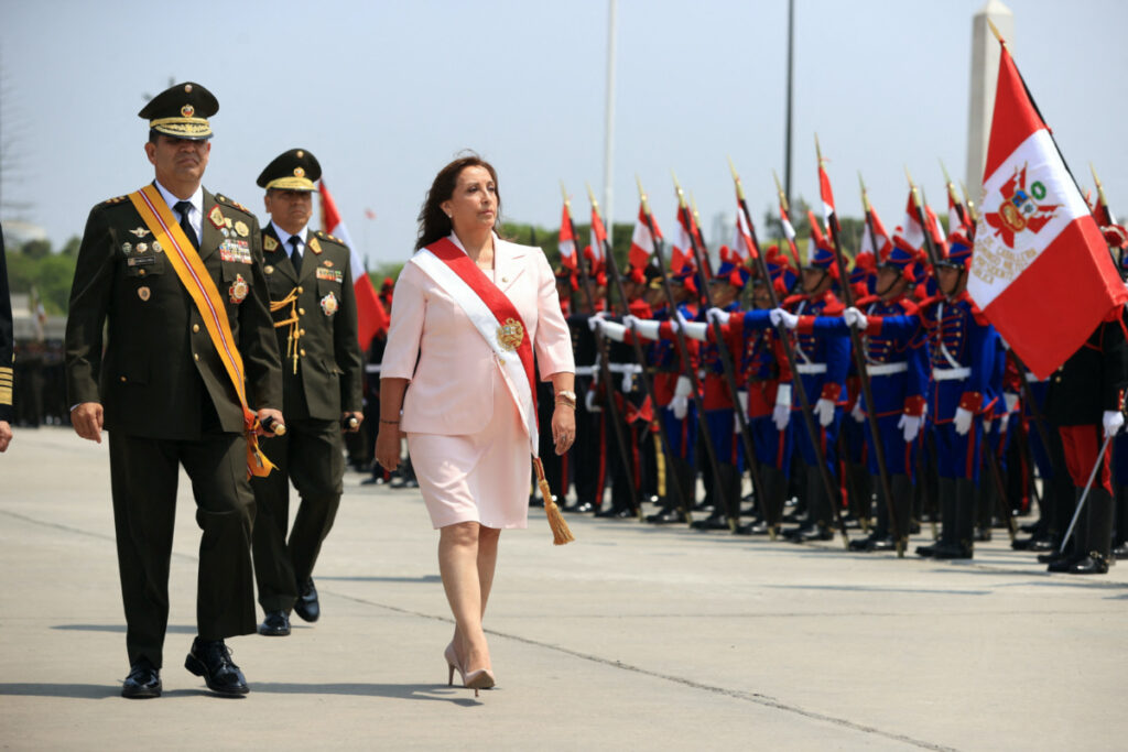 Peru Lima President Dina Boluarte military inspection