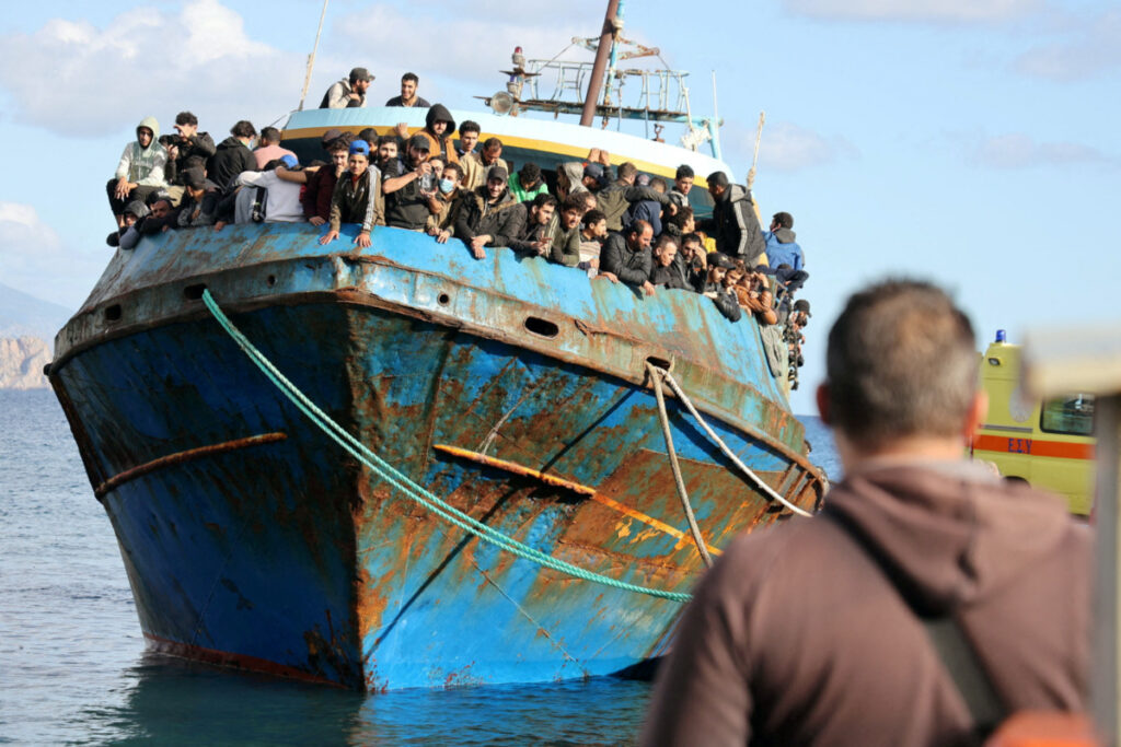 Greece Paleochora fishing boat with migrants