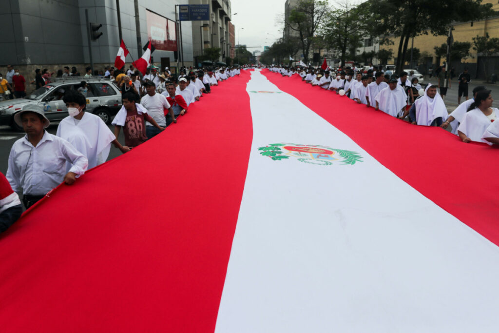 Peru Lima protests giant flag