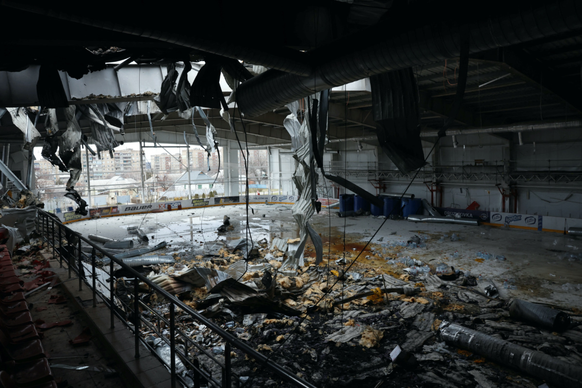 Ukraine Druzhkivka destroyed ice rink