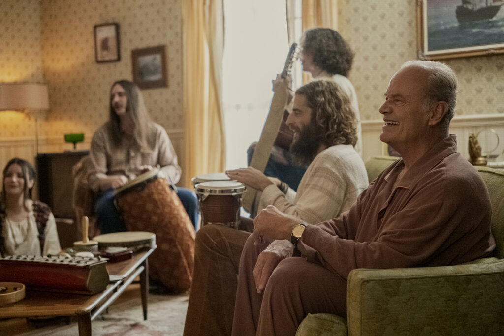 Jonathan Roumie as Lonnie Frisbee and Kelsey Grammer as Chuck Smith in "Jesus Revolution". Photo by Dan Anderson courtesy of Lionsgate