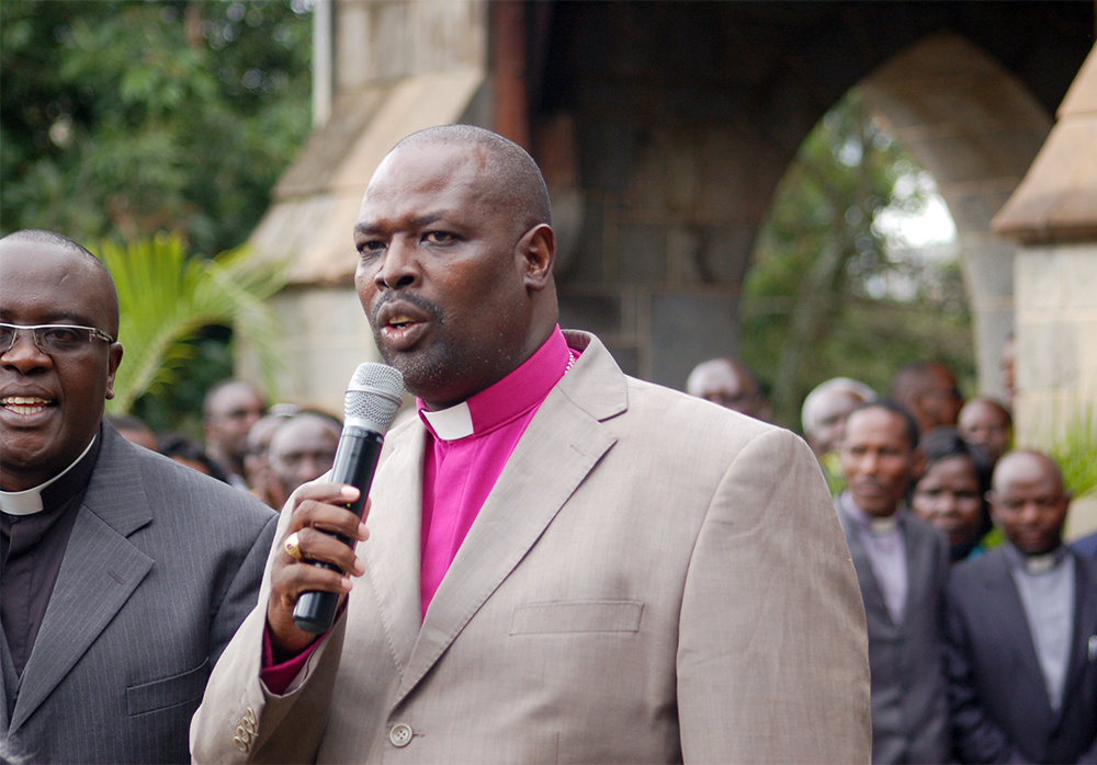 Anglican archbishop Jackson Ole Sapit speaks in Nairobi on May 19, 2016. 