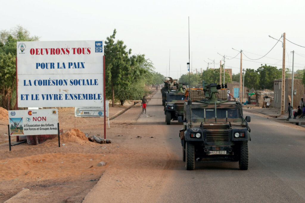 French soldiers patrol in armoured vehicles during the regional anti-insurgent Operation Barkhane in Tassiga, Mali, October 16, 2017.