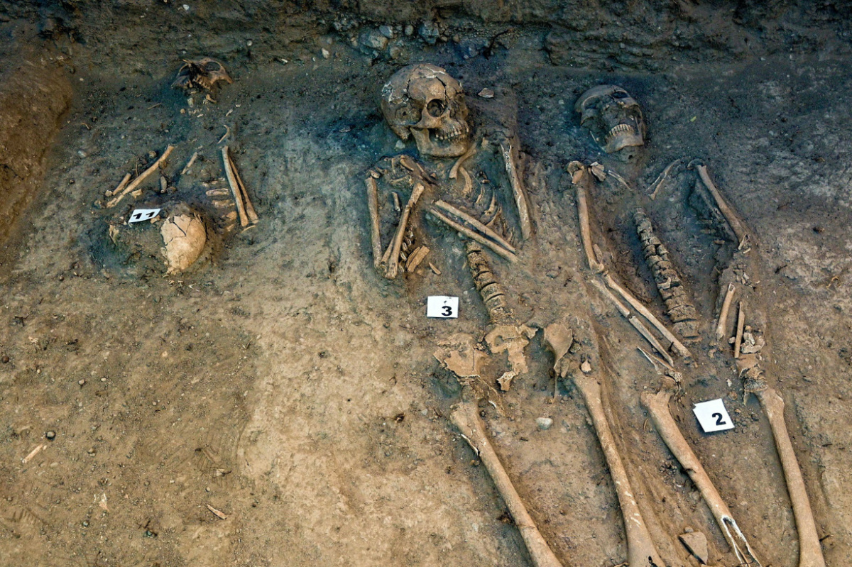 A view shows human remains discovered by archaeologists from Mexico's National Institute of Anthropology and History (INAH) in a cemetery belonging to an early viceregal period in Chapultepec Park in Mexico City, Mexico in this photo released on February 15, 2023 and distributed by INAH. Mexico's National Institute of Anthropology and History/Handout via REUTERS