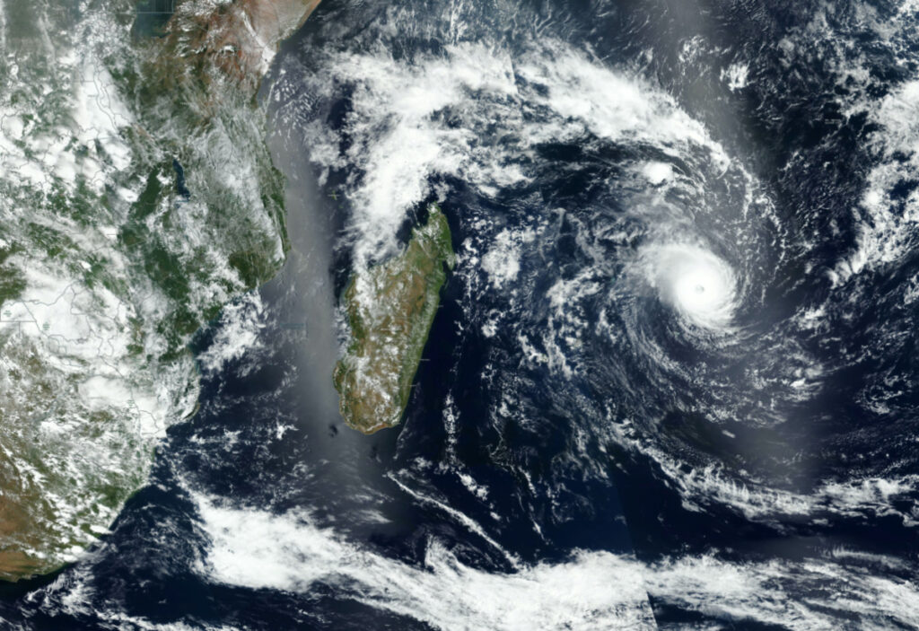 Satellite imagery shows Tropical Cyclone Freddy approaching Madagascar in this undated satellite handout image obtained February 20, 2023.