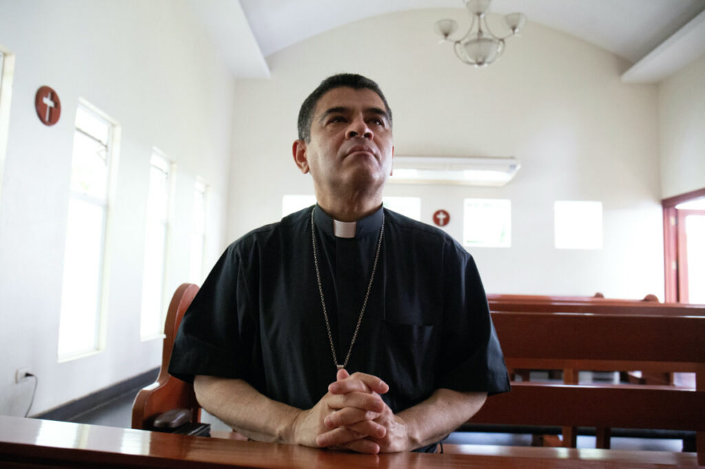 Rolando Alvarez, bishop of the Diocese of Matagalpa and Esteli and critical of the Nicaraguan President Daniel Ortega, prays at a Catholic church where he is taking refuge alleging he had been targeted by the police, in Managua, Nicaragua May 20, 2022.