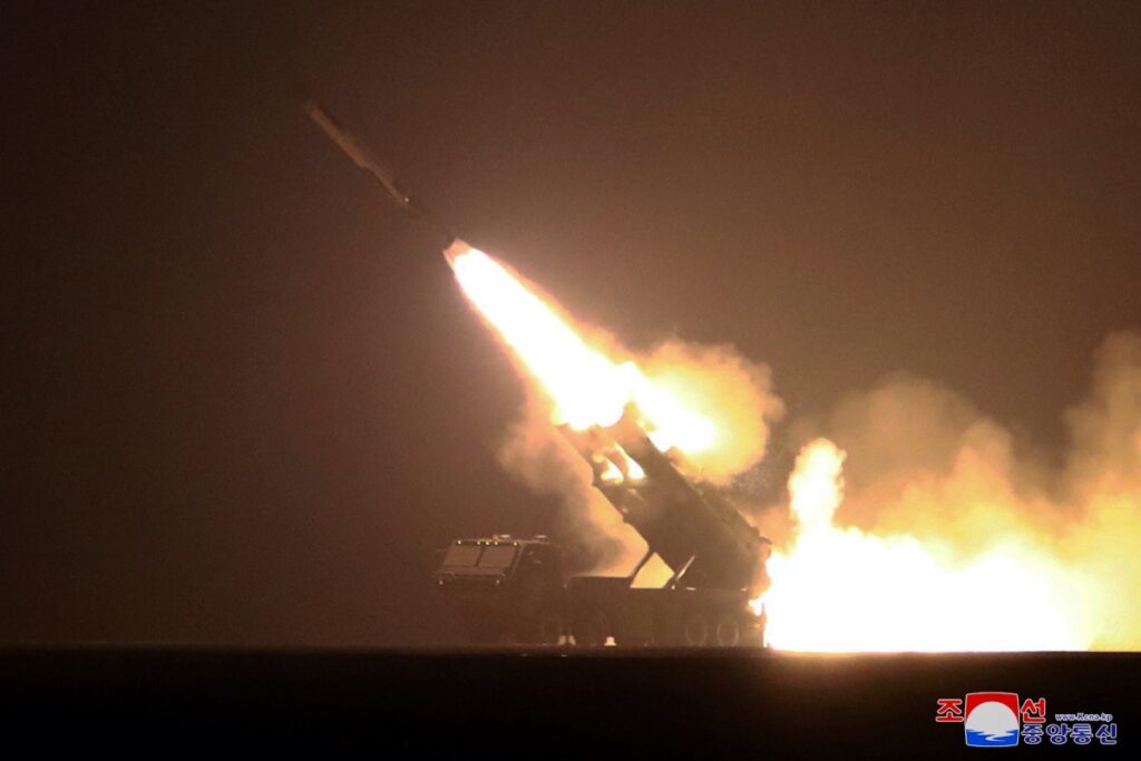 A strategic cruise missile is launched during a drill in this undated photo released on February 24, 2023 by North Korea's Korean Central News Agency