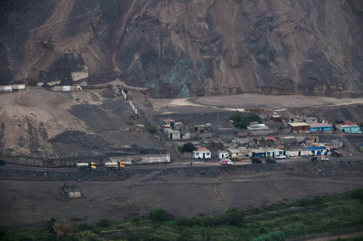 An aerial view shows an area affected by a landslide caused by a heavy rains, in Arequipa, Peru, on 6th February