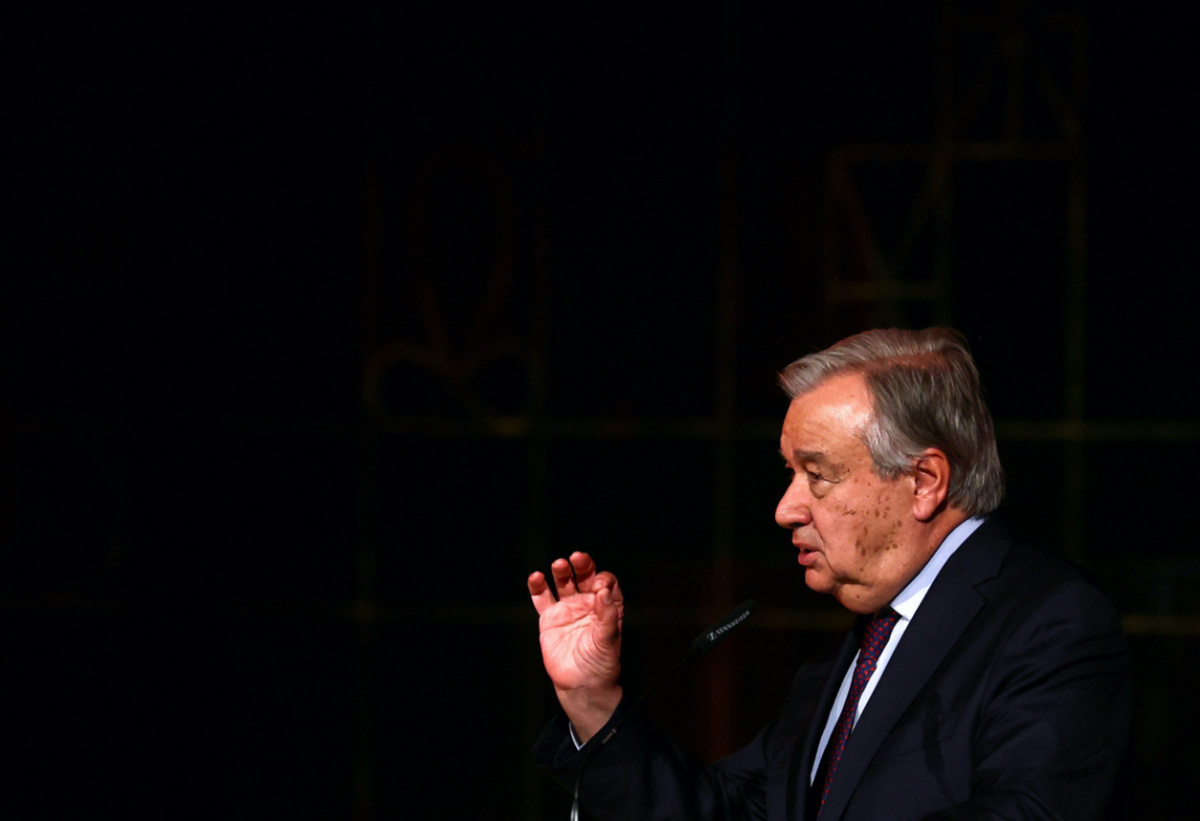 Secretary-General of the United Nations, Antonio Guterres speaks as he receives the University of Lisbon 2020 prize, in Lisbon, Portugal, January 5, 2023. 