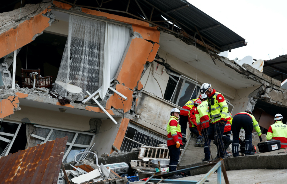 Rescuers of International Search and Rescue bwork following an earthquake, in Hatay, Turkey, on 7th February, 2023.