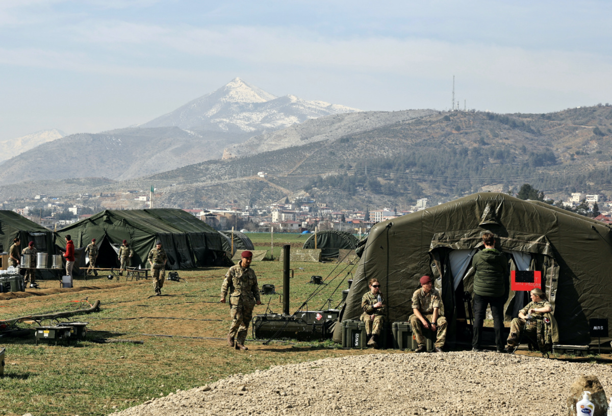 A view shows a field hospital set up by Britain, in the aftermath of a deadly earthquake in Turkoglu district of Kahramanmaras, Turkey, February 19, 2023. 