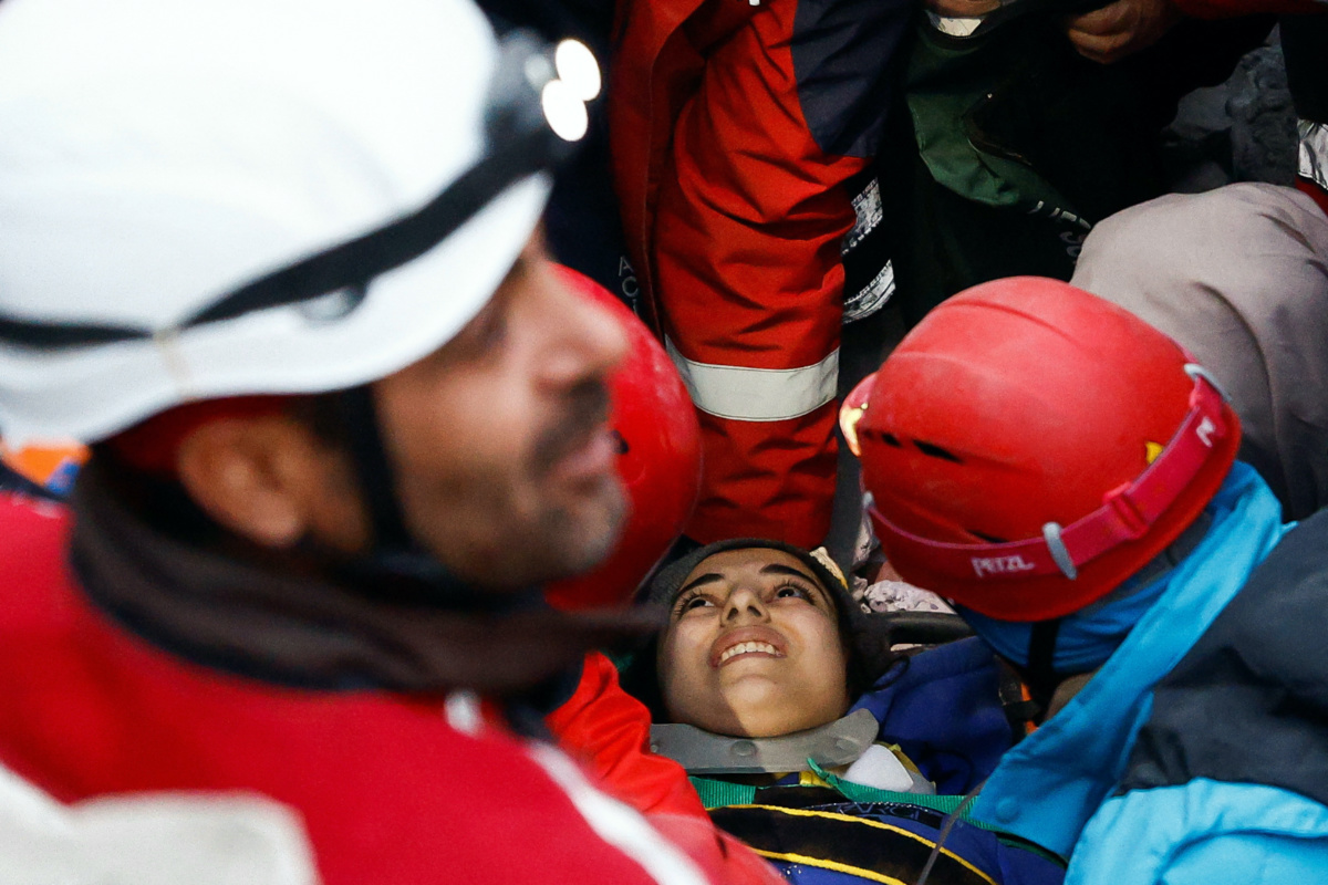 Rescuers help Hediye, 16, from Syria, who survived a deadly earthquake in Kahramanmaras, Turkey February 11, 2023. 