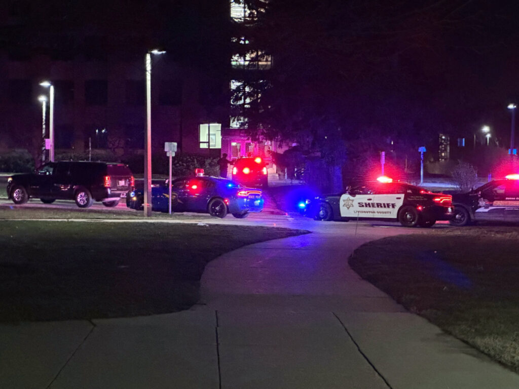 Emergency personnel respond to a shooting at Michigan State University in East Lansing, Michigan, US, February 13, 2023.