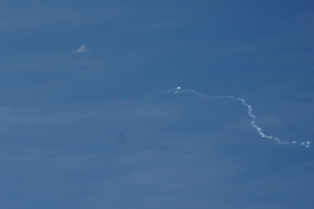 A view of what is believed to be a suspected Chinese spy balloon when it was shot down, seen from Holden Beach, U.S., February 4, 2023. REUTERS/Allison Joyce