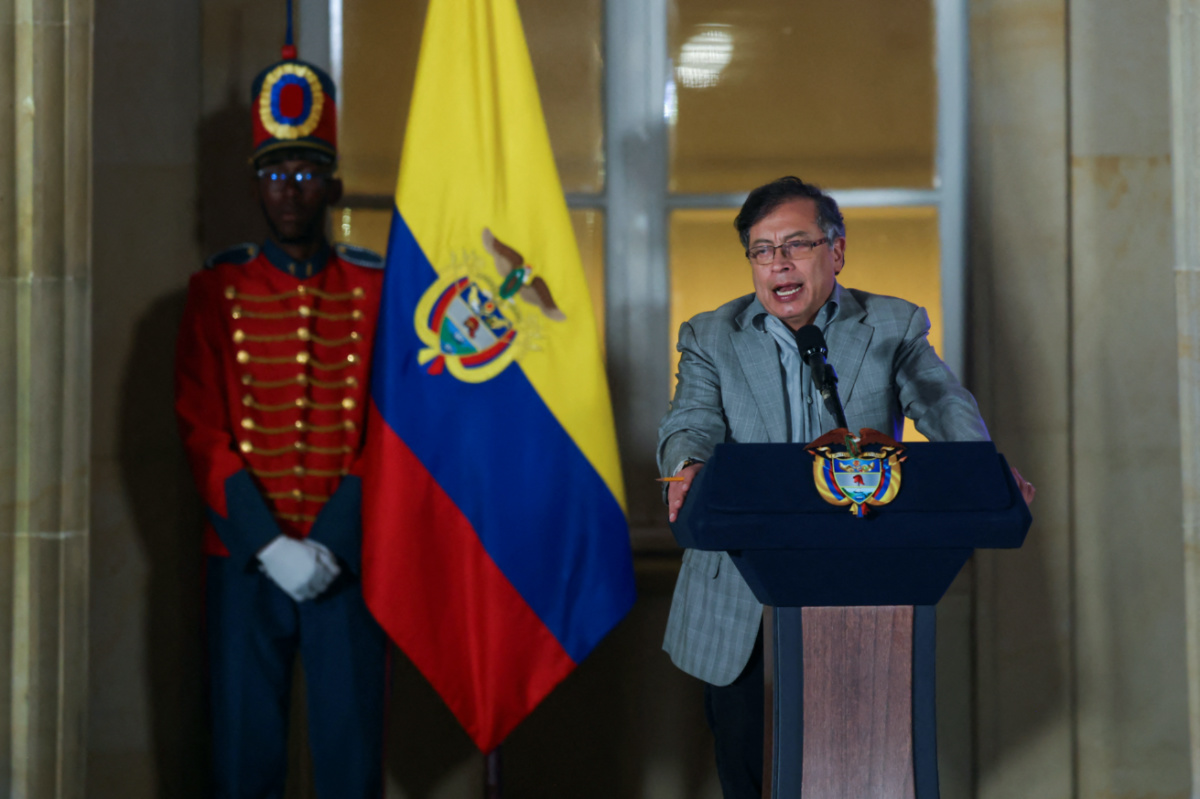 FILE PHOTO: Colombia's President Gustavo Petro speaks on the day of a presentation of the labor reform that his government wants to carry out, in Bogota, Colombia March 16, 2023. REUTERS/Luisa Gonzalez